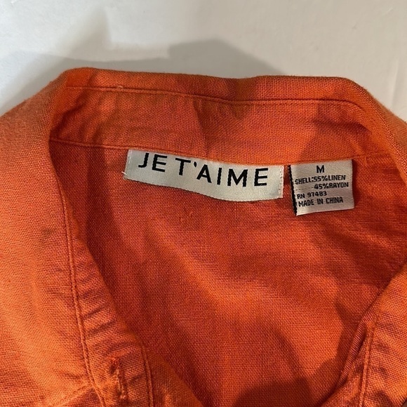 Je t’aime Short Sleeve Botton Down Blouse Pearl Button Size Medium Rust Orange - Picture 8 of 8
